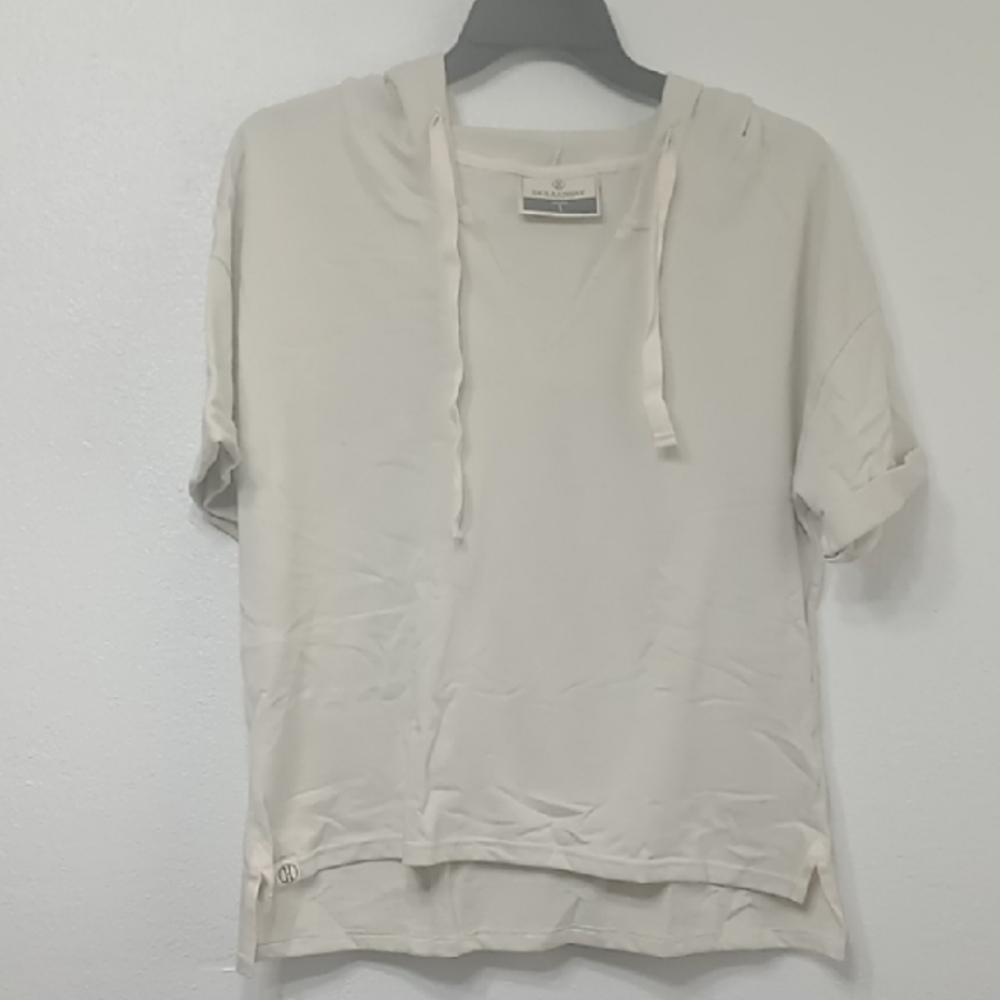 Women's Brand New Heather Short Sleeve Cream Hoodie Top Size Large